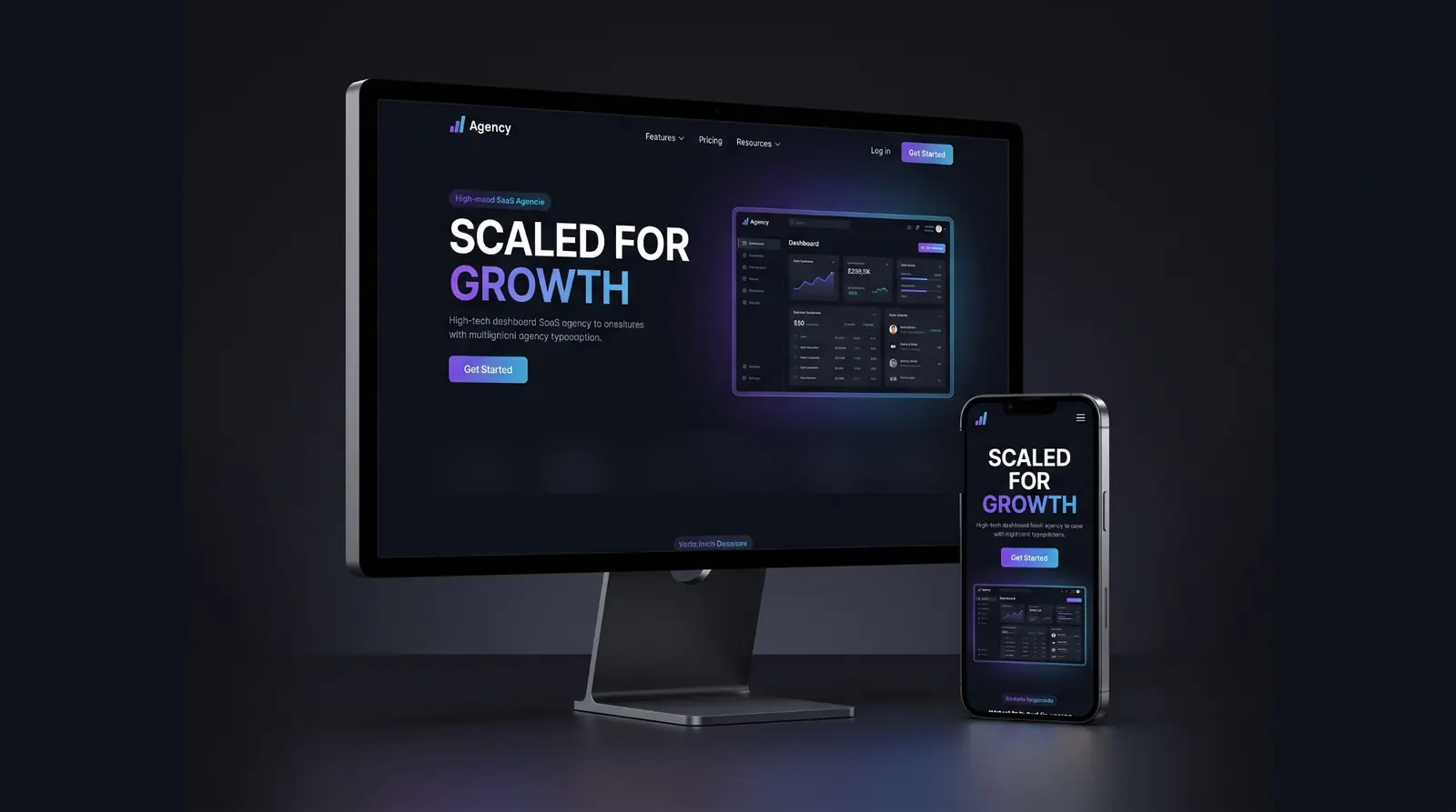 Concept: a business website shown on a desktop monitor and a phone